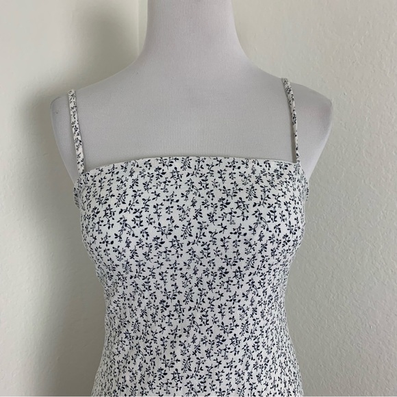 Princess Polly Tiered Ruffle Mini Dress Square Neck Spaghetti Strap Blue White - Picture 13 of 15